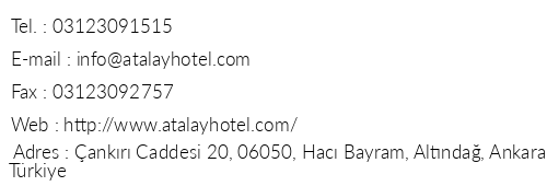Atalay Hotel telefon numaralar, faks, e-mail, posta adresi ve iletiim bilgileri